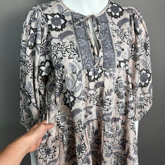 Marea dress small block print babydoll India cotton gauzy boho Kantha - Picture 2 of 8